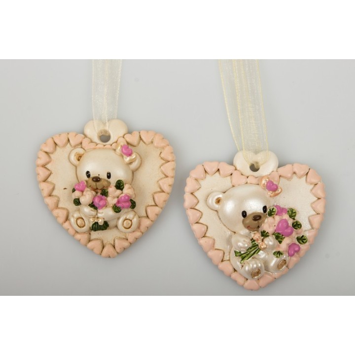 Appendino placchetta cuore orso rosa | CarinCasa