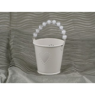 Secchiello bianco in metallo con manico in perle | CarinCasa