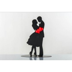 Silhouette sopratorta fidanzati con magnete cuori portafoto