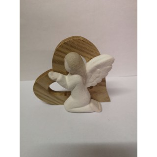 Angelo in ginocchio in porcellana su legno 9,5 x 3 x 10 cm…