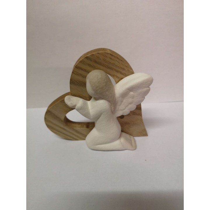Angelo in ginocchio in porcellana su legno 9,5 x 3 x 10 cm…