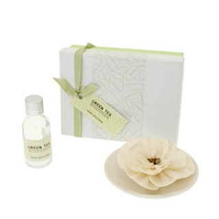 Profumatore con piattino in ceramica e fiore Green Tea