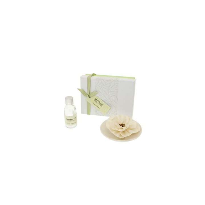 Profumatore con piattino in ceramica e fiore Green Tea