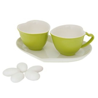 Set 2 tazzine a cuore verdi con vassoietto