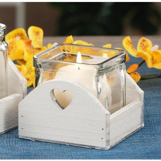 Portacandela in vetro con base in legno