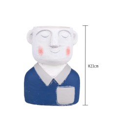 Vaso testa uomo h.23 cm. Blue/grey