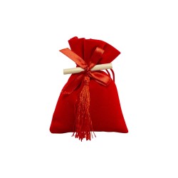 Sacchetto in velluto rosso con pergamena