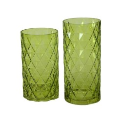 Vaso vetro verde lavorato cm. 14 h 24,5
