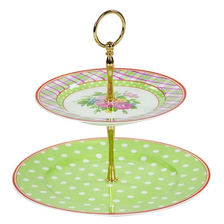 Alzata 2 ripiani bone china decoro fiori Ø cm. 26 h 24 |…