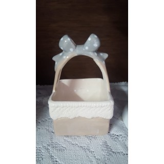 Cestino con fiocco ceramica beige | CarinCasa