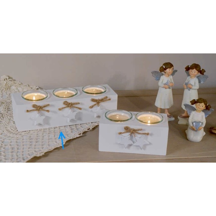Porta 3 candele white con stelline 8 x 25 x 8 cm | CarinCasa