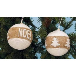 6 pezzi sfera bianca e corda cm 10 Noel | CarinCasa