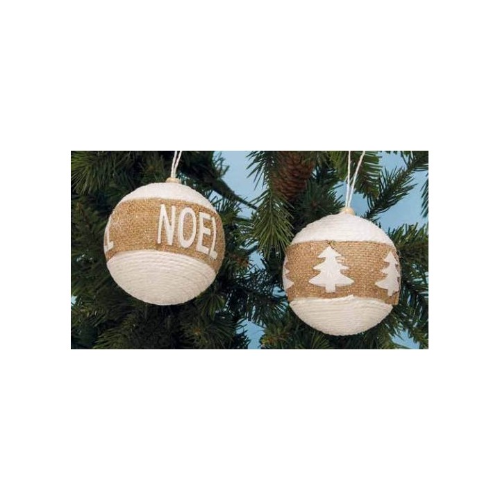 6 pezzi sfera bianca e corda cm 10 Noel | CarinCasa