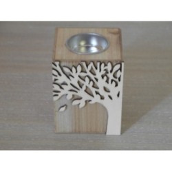 Colonna in legno porta t-light 7x8h9cm con albero della vita