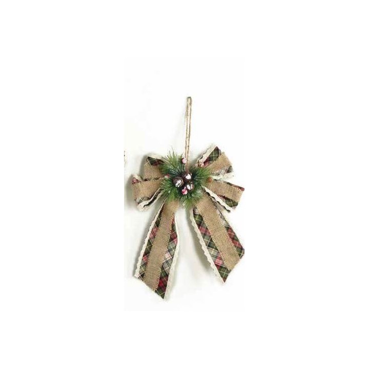 Fiocco scozzese verde con juta 36 cm | CarinCasa