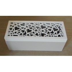 Scatola con scomparti in legno decoro cuore bianco 18x9h8,5cm