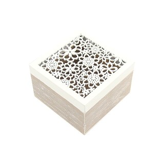 Scatola in legno con decoro fiori bianchi 12x12h8cm |…