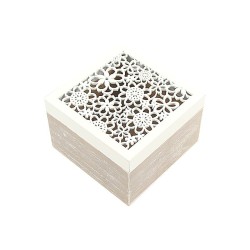 Scatola in legno con decoro fiori bianchi 12x12h8cm