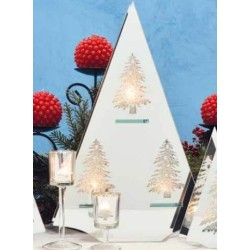 Porta candela in vetro  con abete grande cm h50