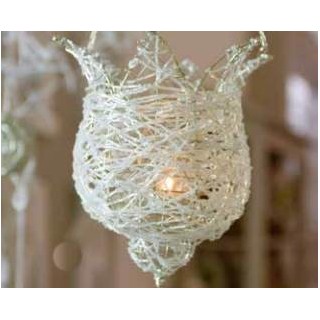 Porta candela intrecciato bianco fiore grande cm h 22 |…