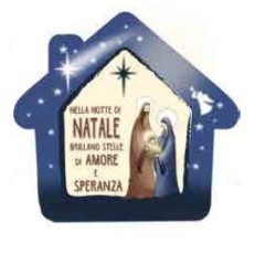 Quadretto legno profumato Casetta blu nativita' "nella notte di natale brillano.."