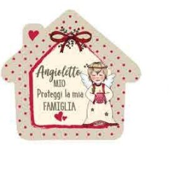 Quadretto legno profumato Casetta beige angelo "angioletto mio proteggi la mia fam.."