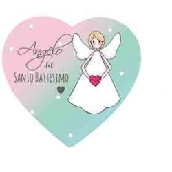 Quadretto in legno profumato Cuore angelo del santo battesimo