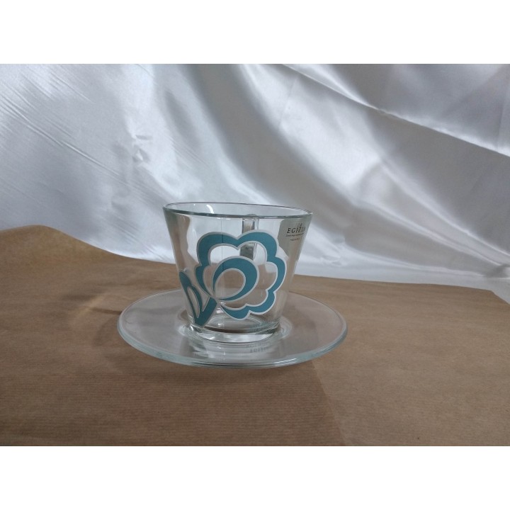 Tazza cappuccino turchese con piattino decoro fiori e…