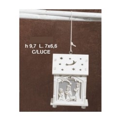 Casetta presepe 9.7cm. Legno-luce