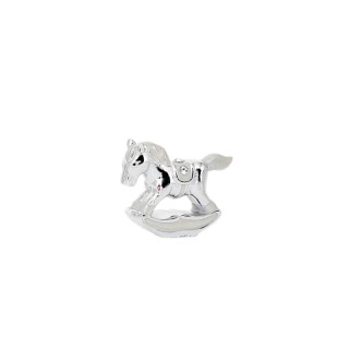 Cavallo a dondolo piccolo in resina color perla con strass