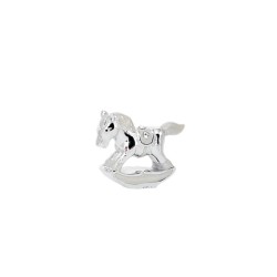 Cavallo a dondolo piccolo in resina color perla con strass