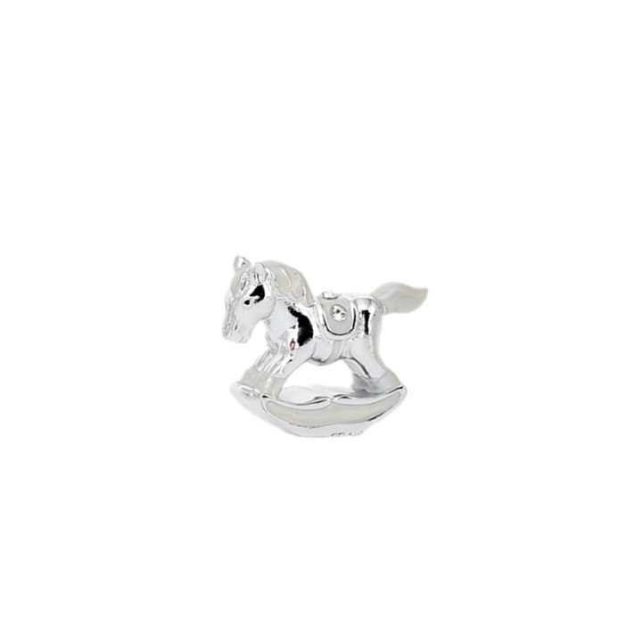 Cavallo a dondolo piccolo in resina color perla con strass