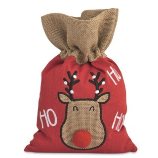 Sacchetto rosso renna in juta 30 x 20 cm | CarinCasa