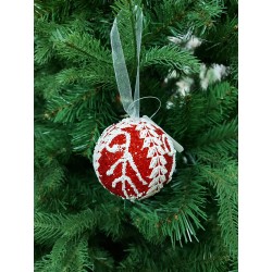 Set da 6 sfere rosse con decoro bianco arabesque 8cm