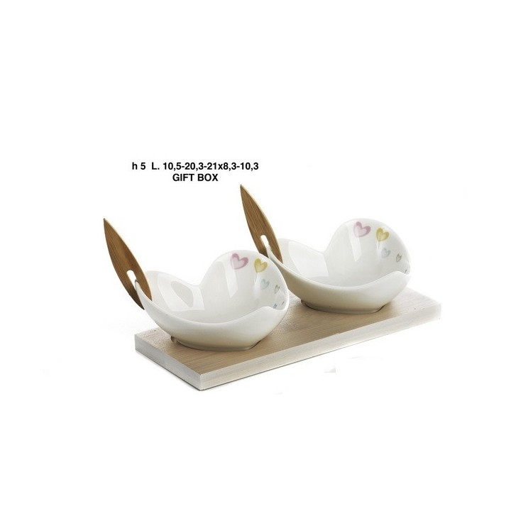 Set vassoio-2 ciot. Cuore 21 cm. Porc-leg g.box | CarinCasa