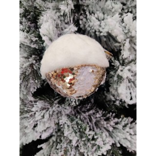 Pallina di Natale in polistirolo con pelliccia e paillettes