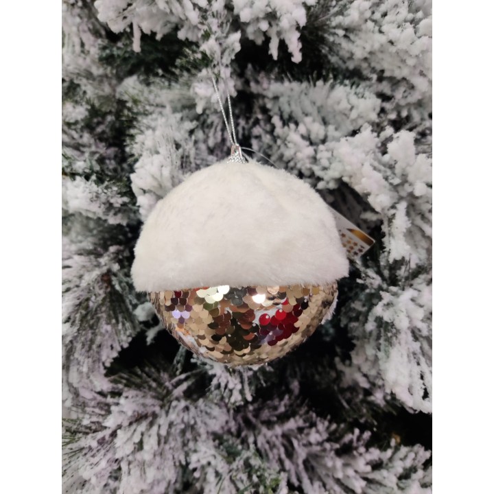 Pallina di Natale in polistirolo con pelliccia e paillettes