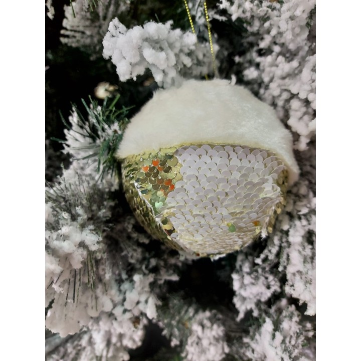 Pallina di Natale in polistirolo con pelliccia e paillettes