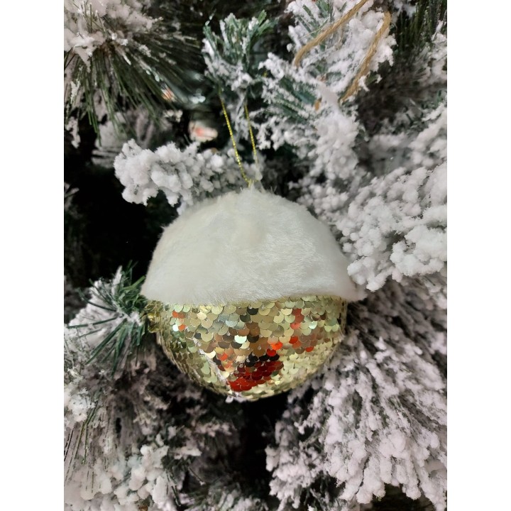 Pallina di Natale in polistirolo con pelliccia e paillettes