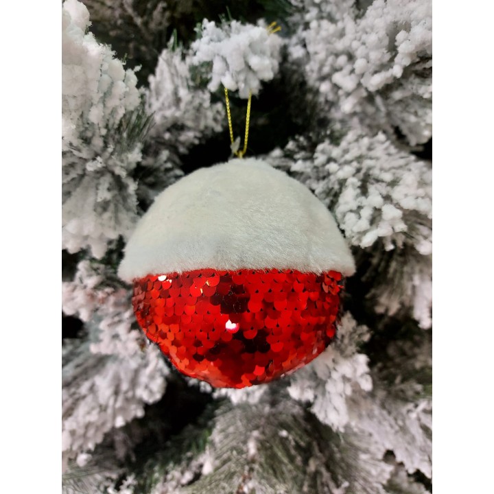 Pallina di Natale in polistirolo con pelliccia e paillettes