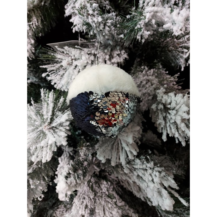 Pallina di Natale in polistirolo con pelliccia e paillettes