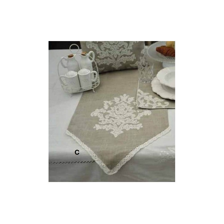 Runner ecru' ricamo bianco imb.2 | CarinCasa