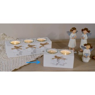 Porta candele doppio in legno bianco con stelline shabby 8…