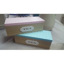 Scatola per buste thè blu/rosa 21,5 x 9 x 7 cm