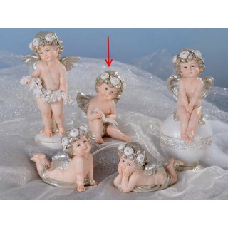 Angelo in resina e ceramica con coroncina rose bianco e…