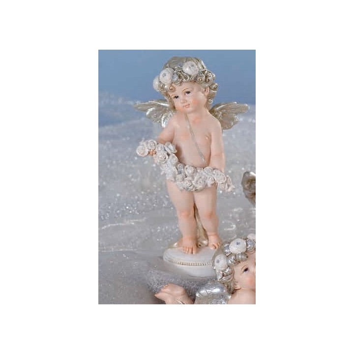 Angelo in resina e ceramica con coroncina di rose e…