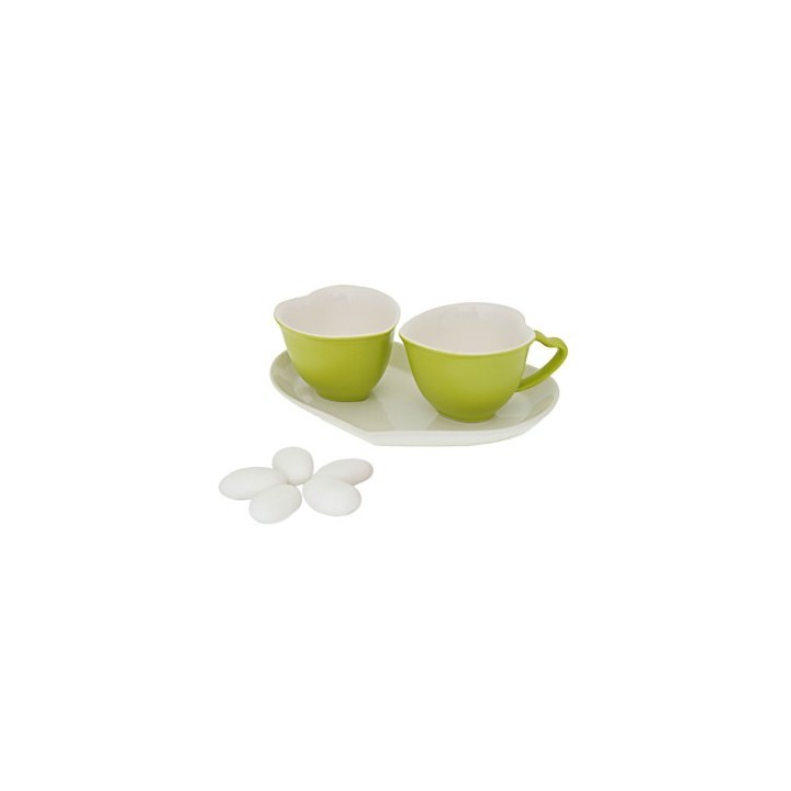 Set 2 tazzine a cuore verdi con vassoietto