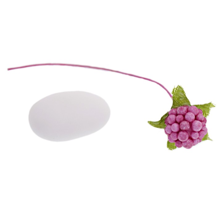 Bacca decorativa fucsia con foglie e stelo, 10 cm