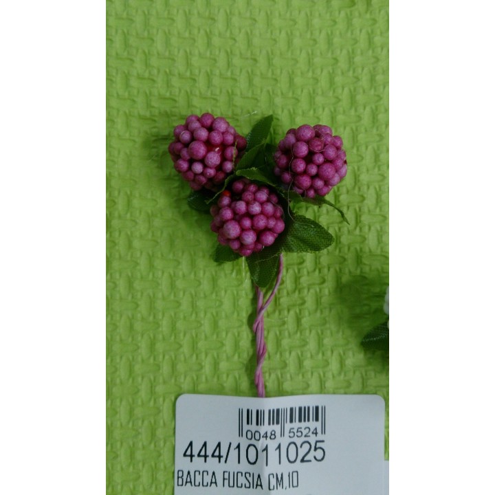 Bacca decorativa fucsia con foglie e stelo, 10 cm