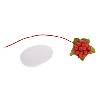 Bacca decorativa rossa con foglie e stelo, 10 cm